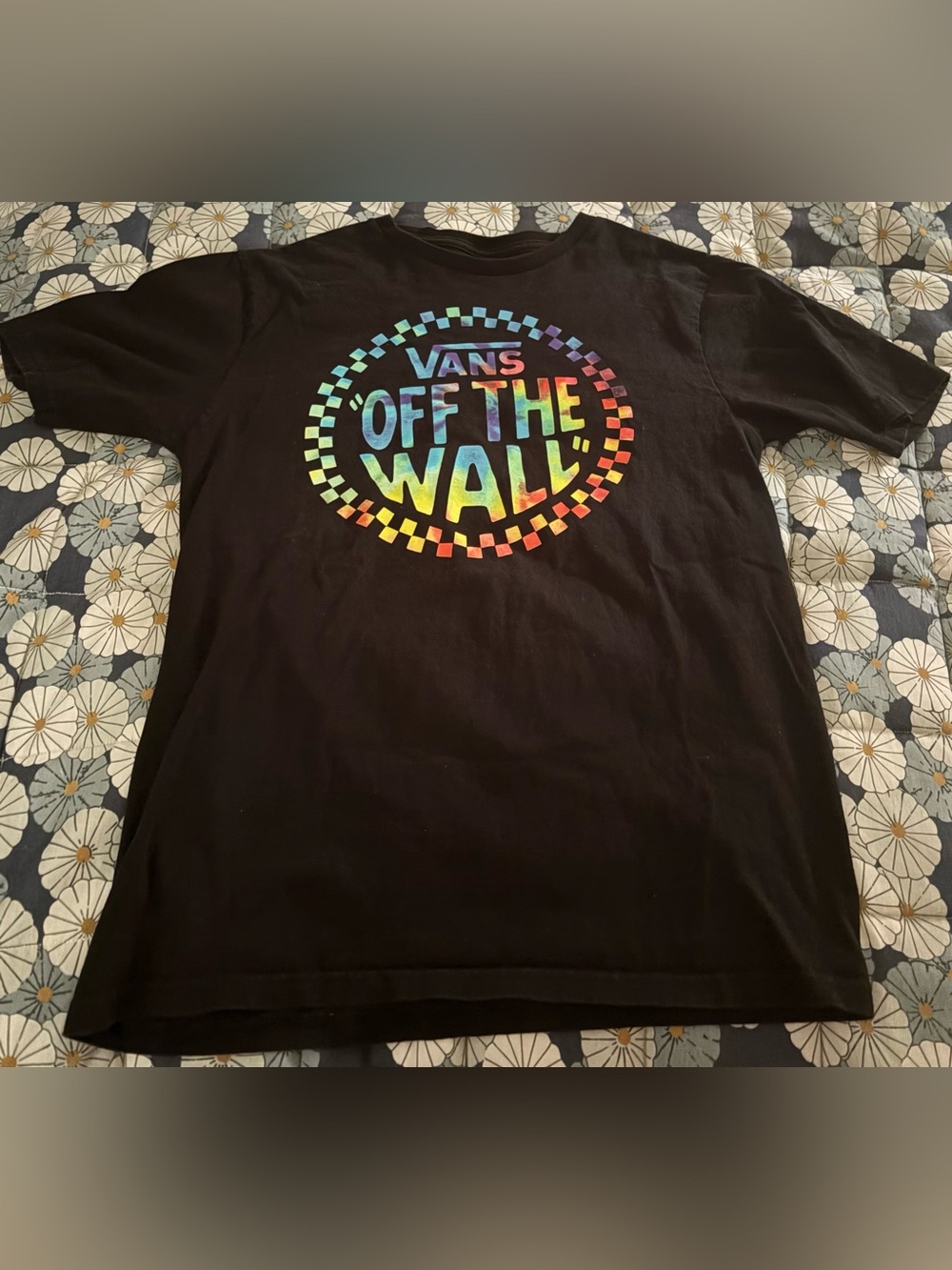 Vans Boys Size XL Black Tee Shirt with Rainbow "Off The Wall" Logo